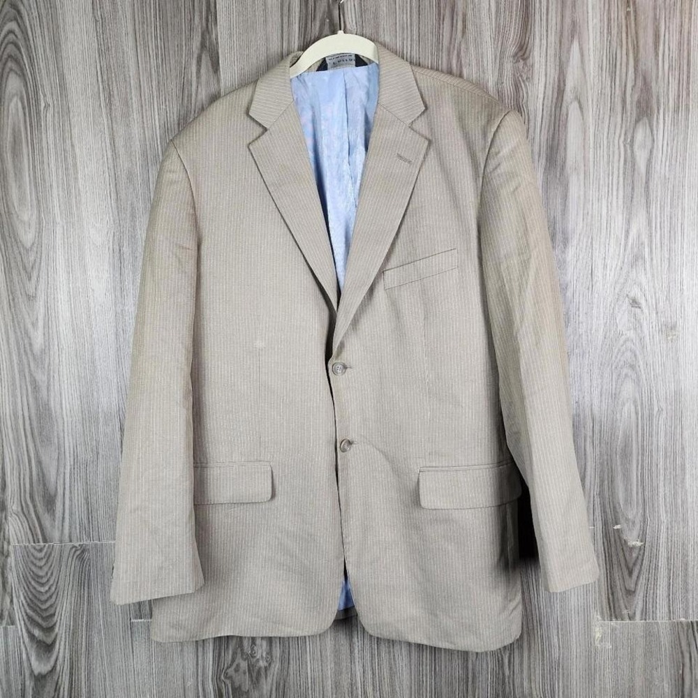 J. Ferrar Mens Tan Pinstripe Blazer Two Button Sport Coat Jacket 44R Regular